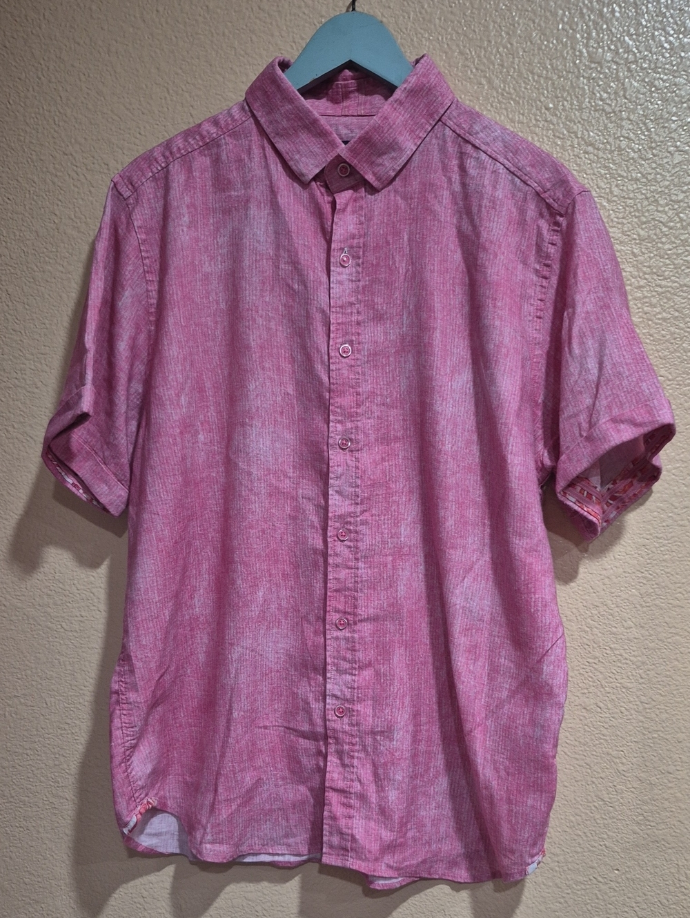 Robert Graham Pink Short-Sleeve Linen Blend Shirt